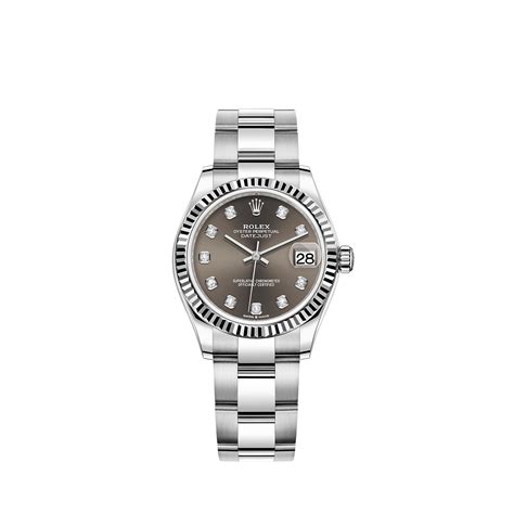 rolex renkli taşlı saat|Rolex Datejust 31 saati: Oystersteel çelik ve beyaz altın.